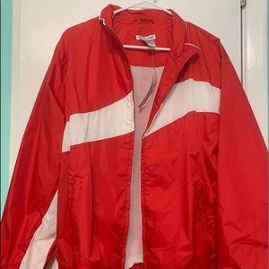 Rebecca Malone “Trendy” red and white windbreaker
